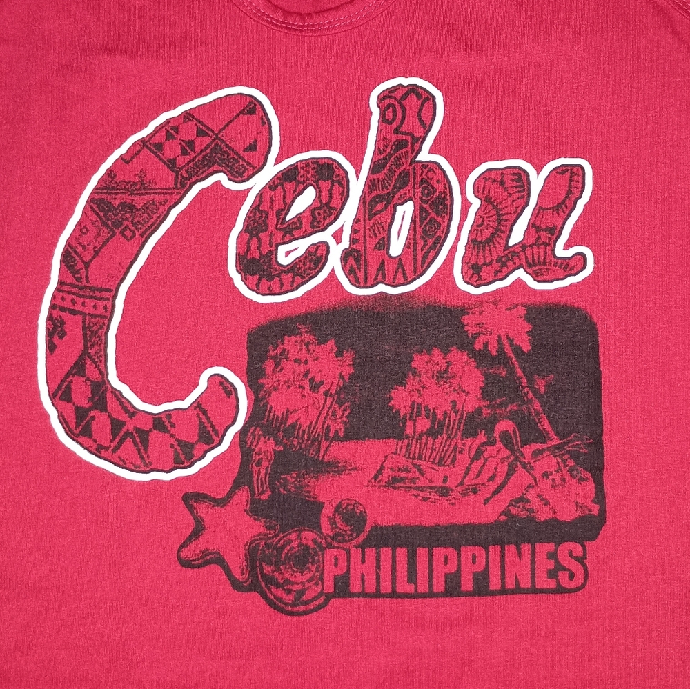 Vintage Cebu Philippines Beach Palm Trees Red Tank Top Size XL Extra Large